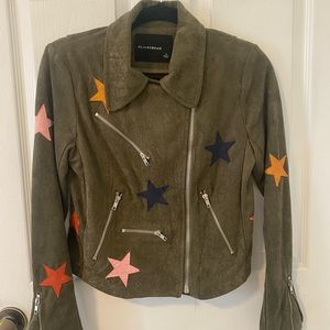 OLIVACEOUS Small Moto Fuax Suede Star Zipper Pockets Detail Jacket